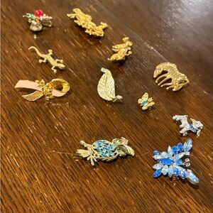 Brooch Pins, set of 11 ladies brooches.